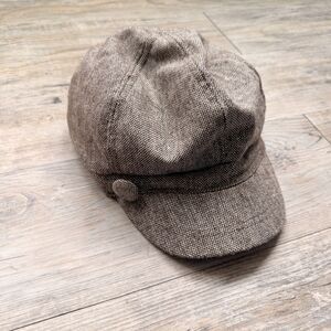 Vintage Newsboy Baker Boy Hat Tweed Gray Brown Beige Cabbie Cap
